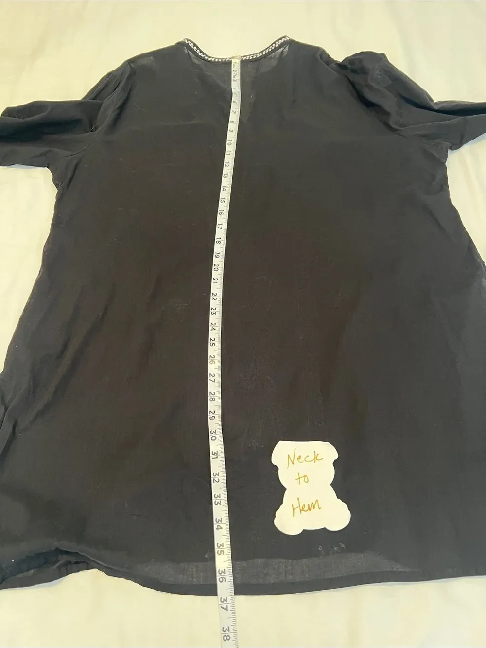 OSFM Sheer Black Long Sleeve Tunic Swim Coverup with Sequins an Side Slits EUC
